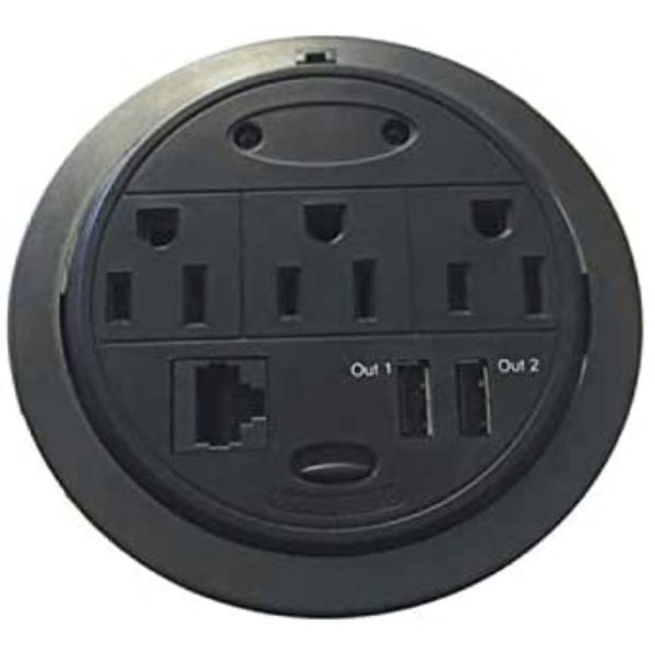 Kable Kontrol Kable Kontrol® Powertap Desk Outlet Power Grommet - 3 Power Outlets + 1 Ethernet + 2 USB Ports GMPT-4